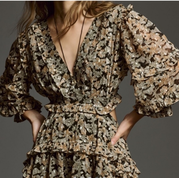 NWT $178 Anthropologie V-Neck Ruffle Cutout Dress (Size Small - Picture 8 of 14